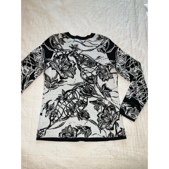 Dennis Basso Womens Black & White Floral Cardigan Sweater XS - Picture 4 of 4